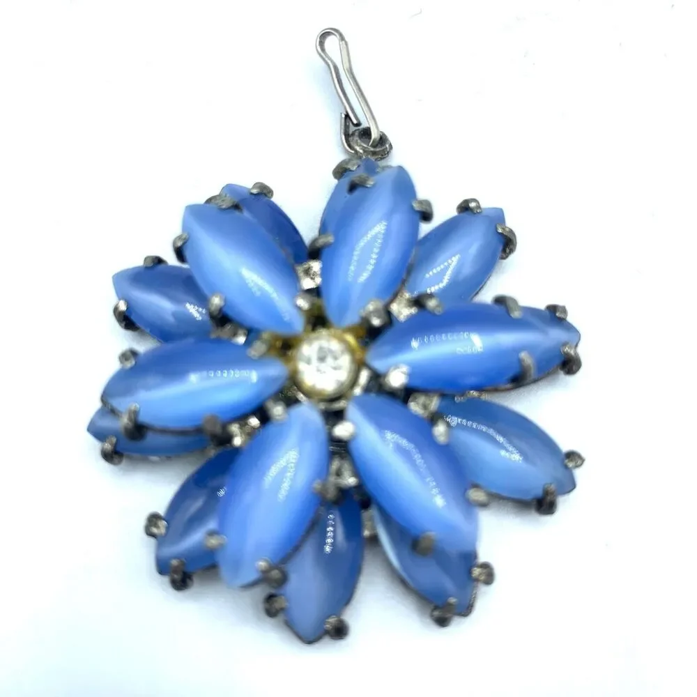 Vintage Juliana Style blue double starburst pendant unsigned